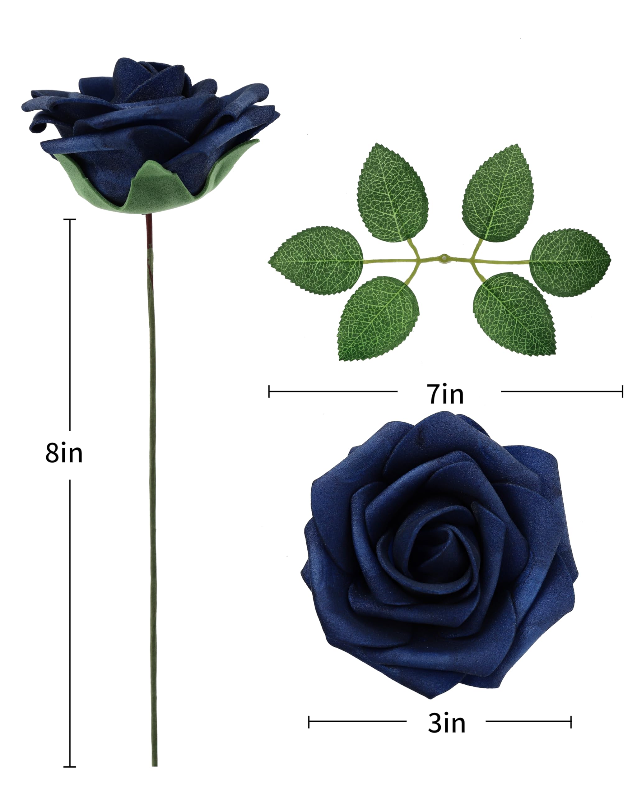 DuHouse navy blue roses packaging and leaves display eight leaves per pack