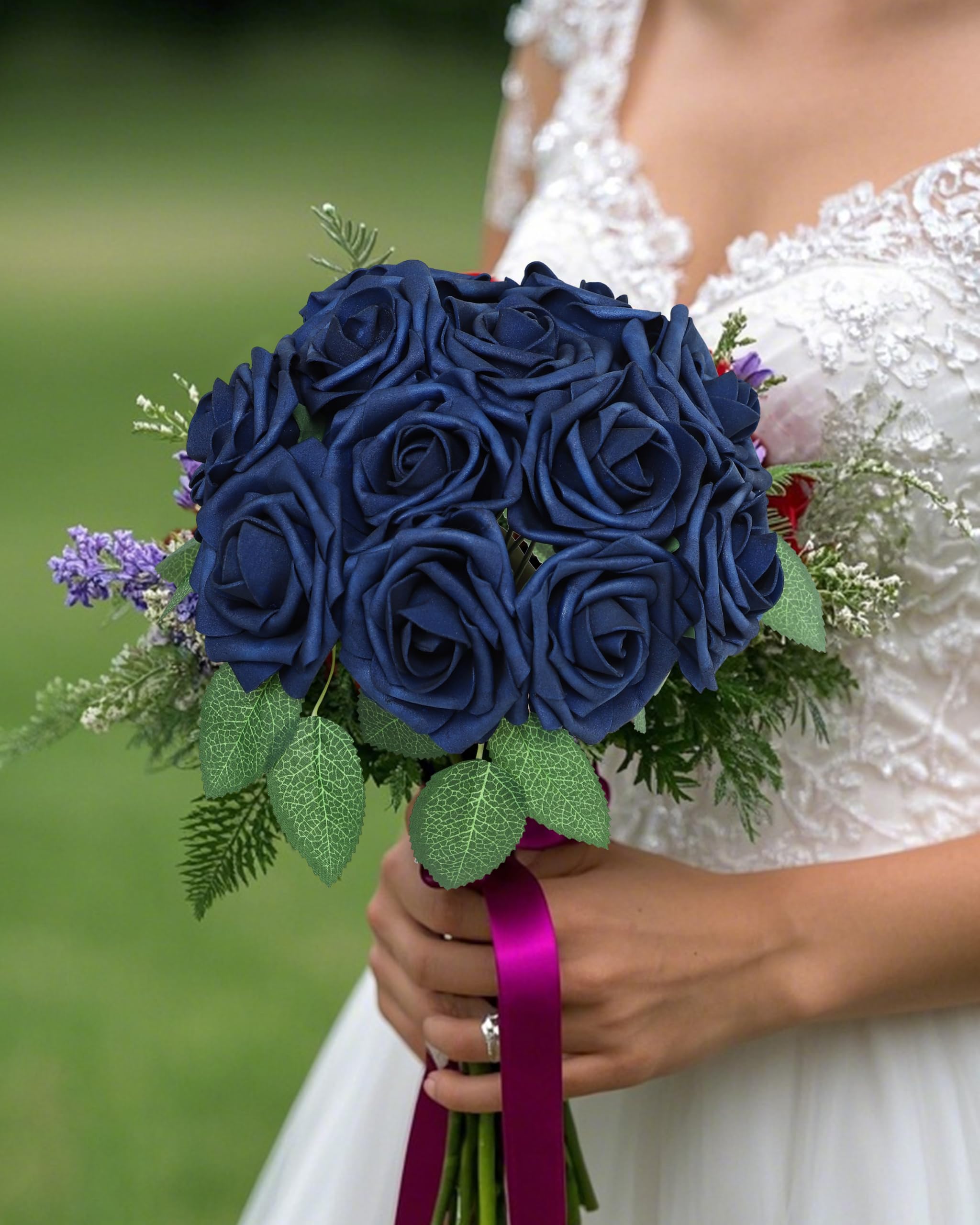 DuHouse artificial rose stem detail showing flexible wire stem for DIY bouquets