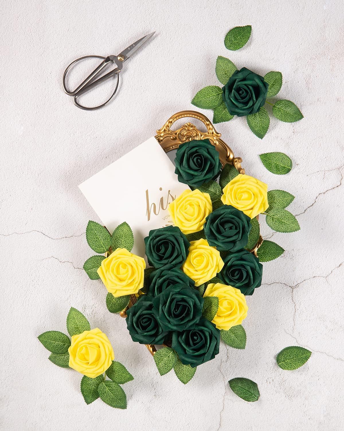 DuHouse artificial roses stems eight inches long with flexible wire for easy arrangements