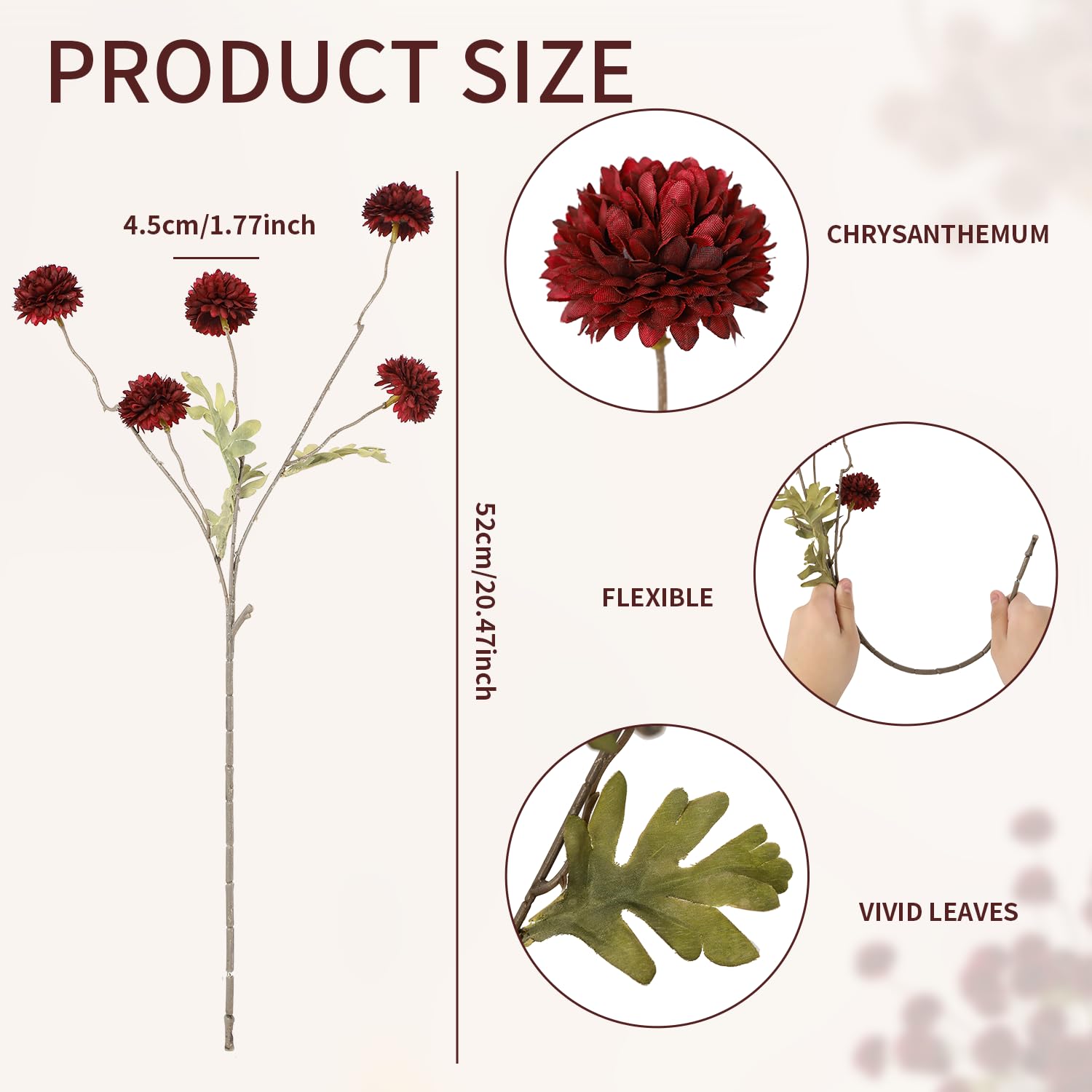 DuHouse silk mini chrysanthemum stems for long-lasting home décor