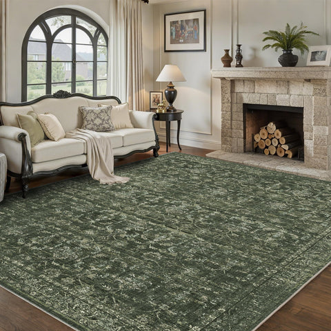DUIDY rug in green for bedroom offering cozy underfoot feel and easy care
