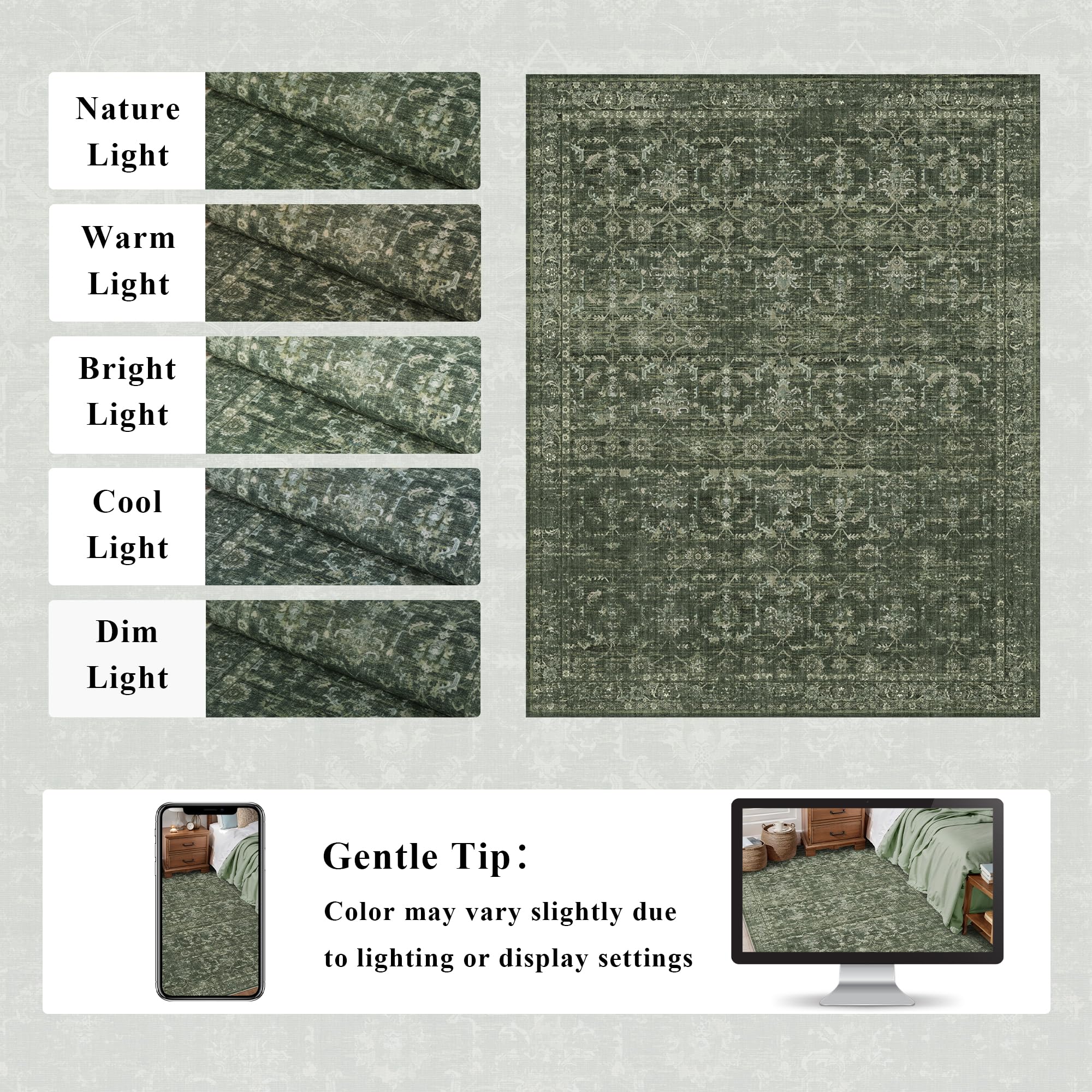 DUIDY green lifestyle rug blending modern and boho styles for versatile spaces