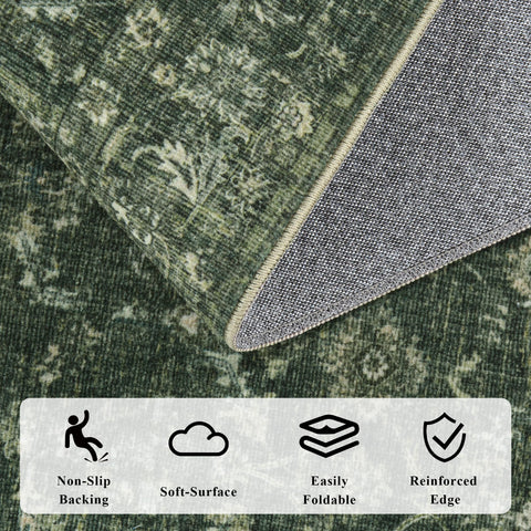 DUIDY rug with non-slip backing in green ensuring stability in high-traffic spaces