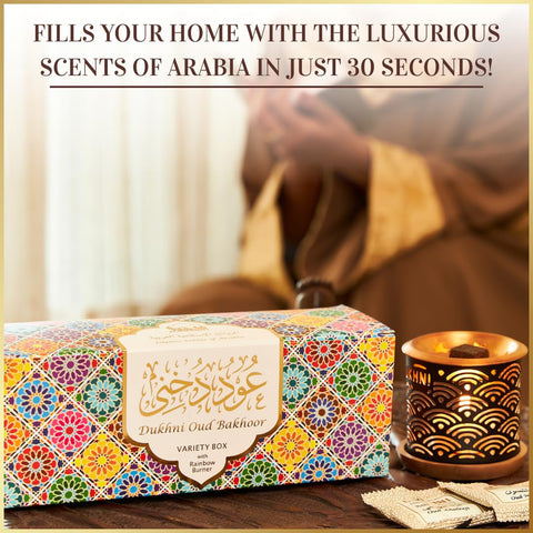 Dukhni fragrance information card included with bakhoor set