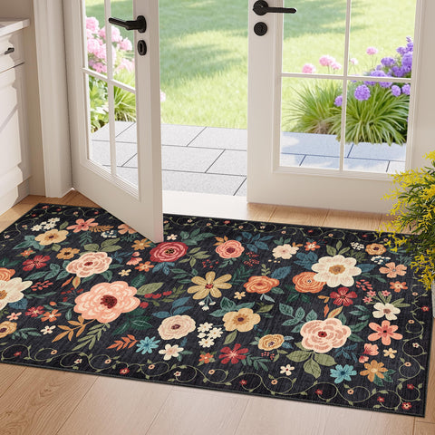 DUKINO 2x4 floral entryway rug with soft fibers and durable edges.