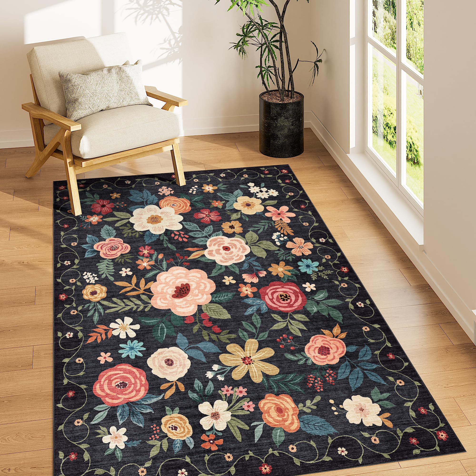 DUKINO 3x5 floral area rug with soft backing suited for the living room