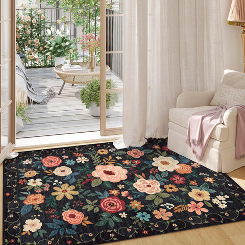 DUKINO boho floral rug that's machine-washable for easy cleaning