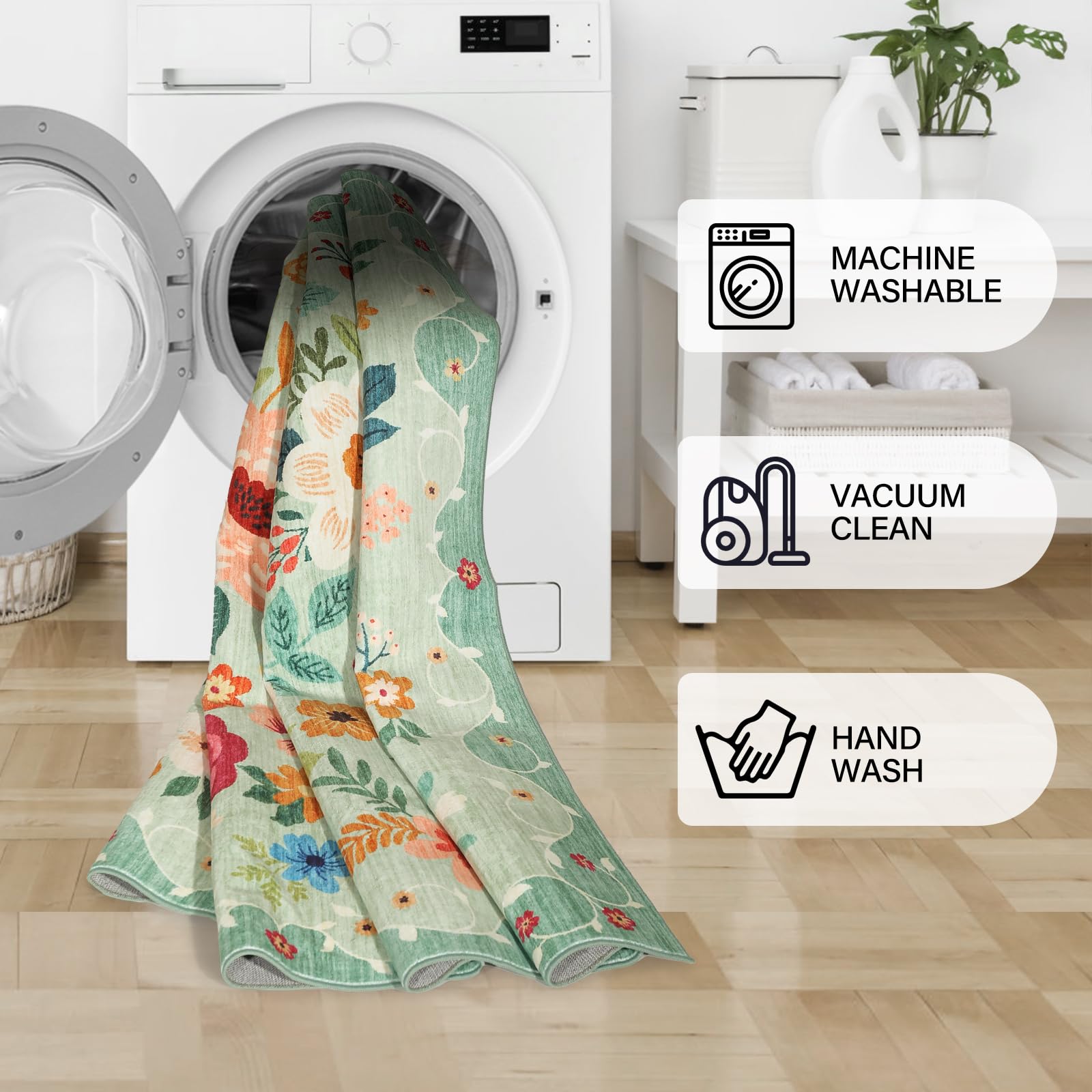DUKINO easy-care rug is machine washable for simple upkeep.