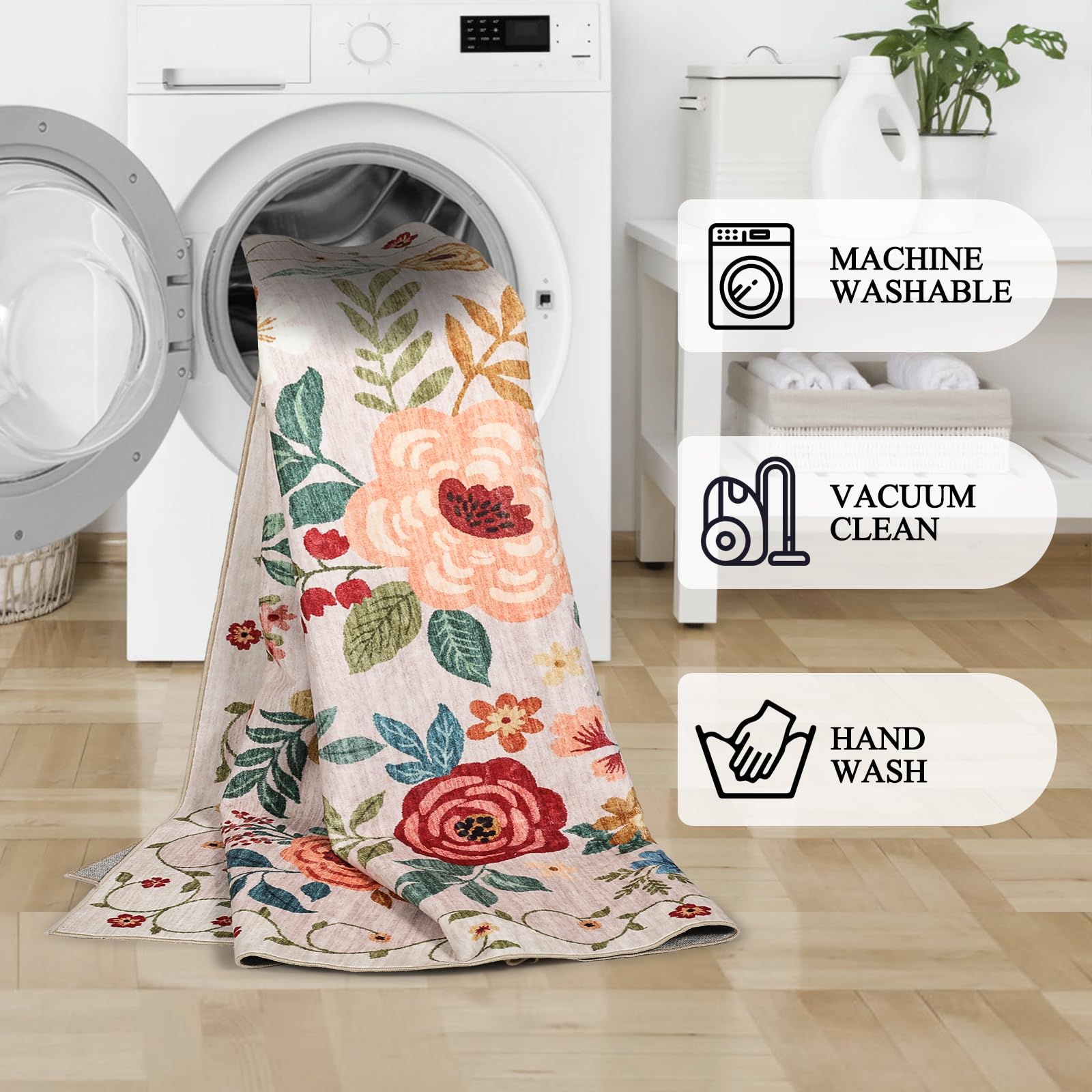 DUKINO floral bedroom rug enhances a cozy, inviting vibe.