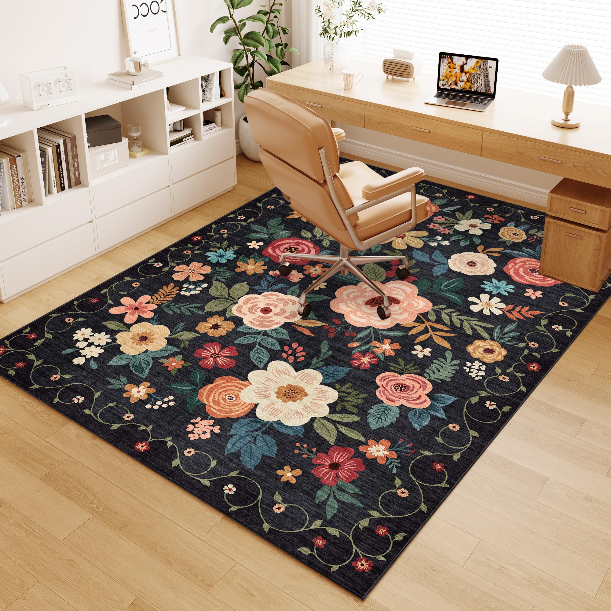 DUKINO 4x6 office chair mat with floral pattern provides lightweight protection and stability.