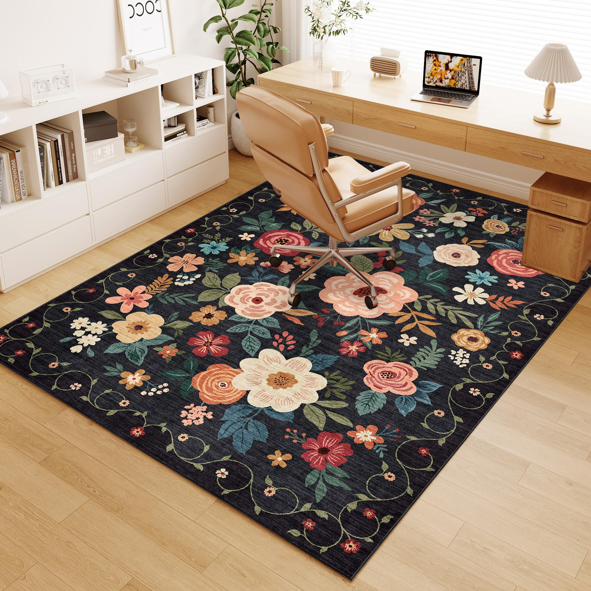 DUKINO 4x6 office chair mat with floral pattern provides lightweight protection and stability.