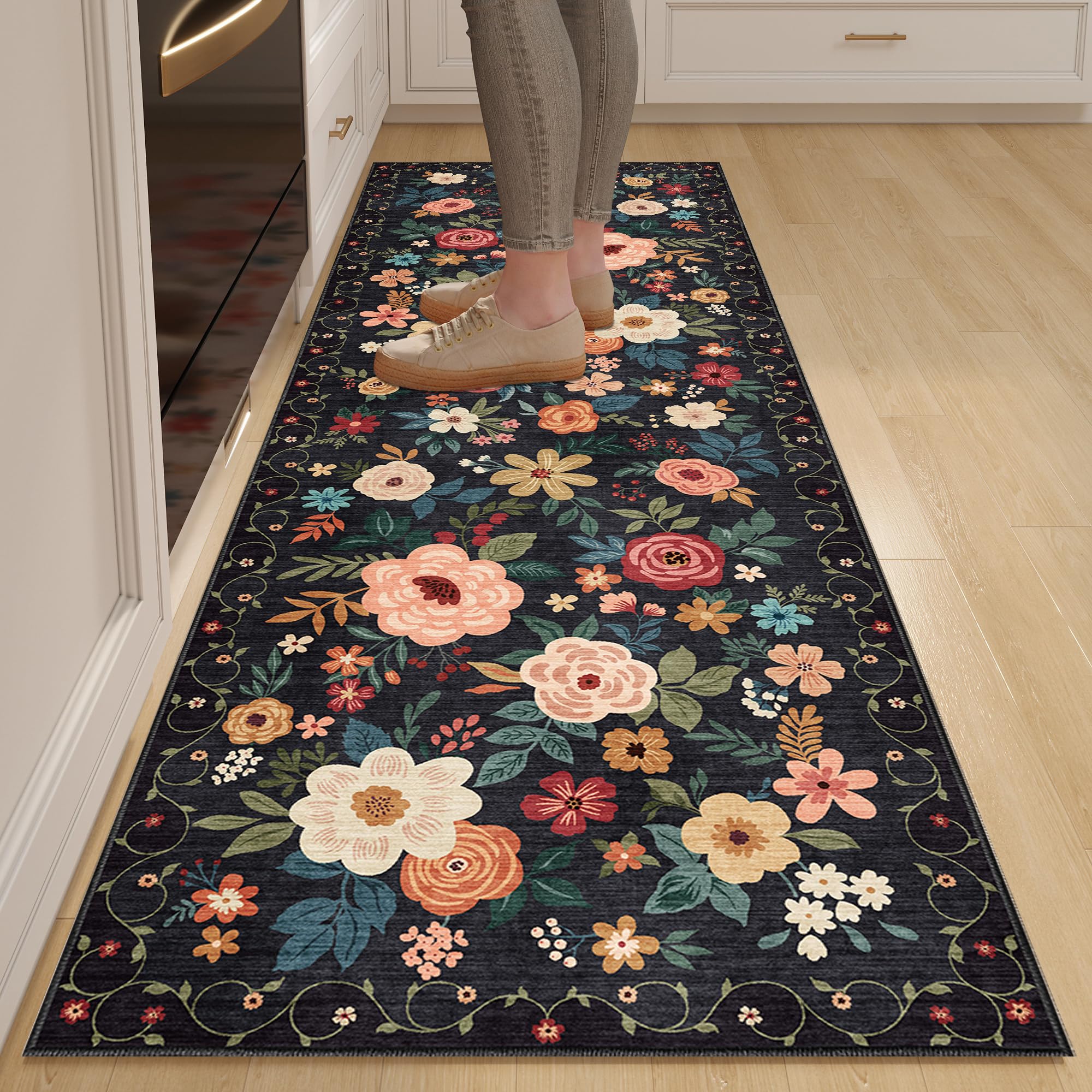 DUKINO Runner Rug full view highlights plush texture and floral detail for modern interiors.