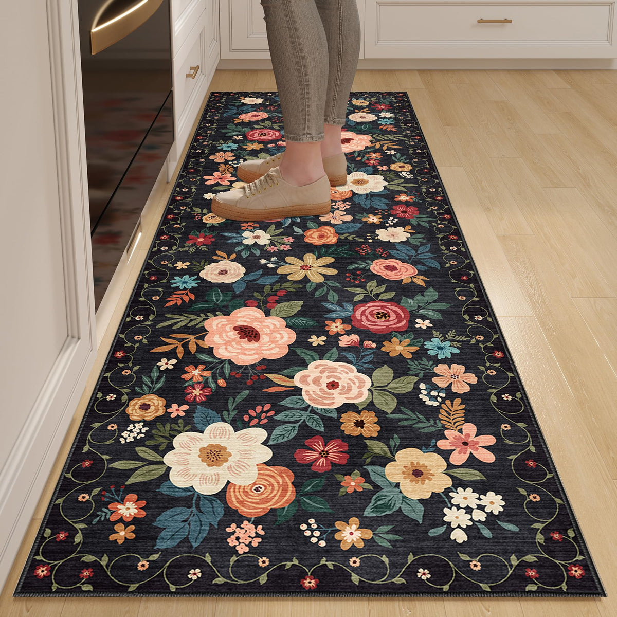 DUKINO Runner Rug full view highlights plush texture and floral detail for modern interiors.