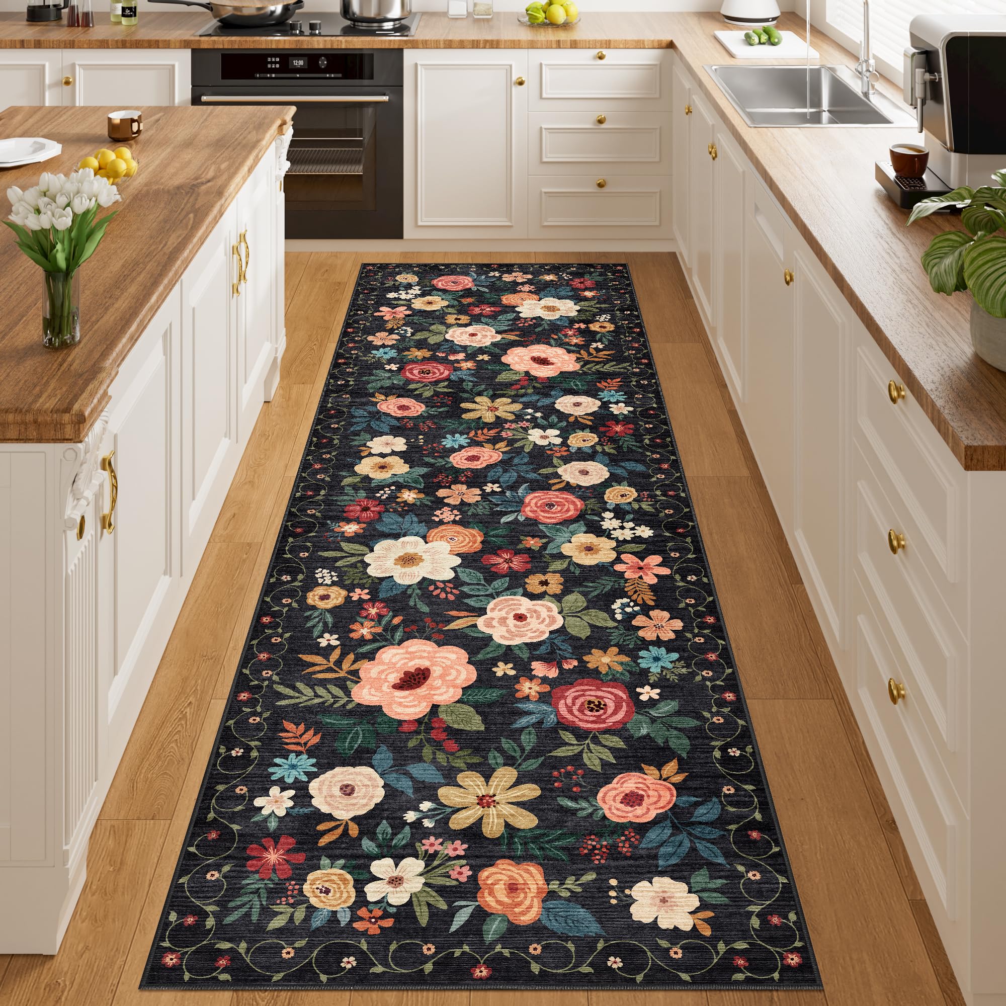 DUKINO Runner Rug 2x10 kitchen-hallway setup demonstrates practicality.