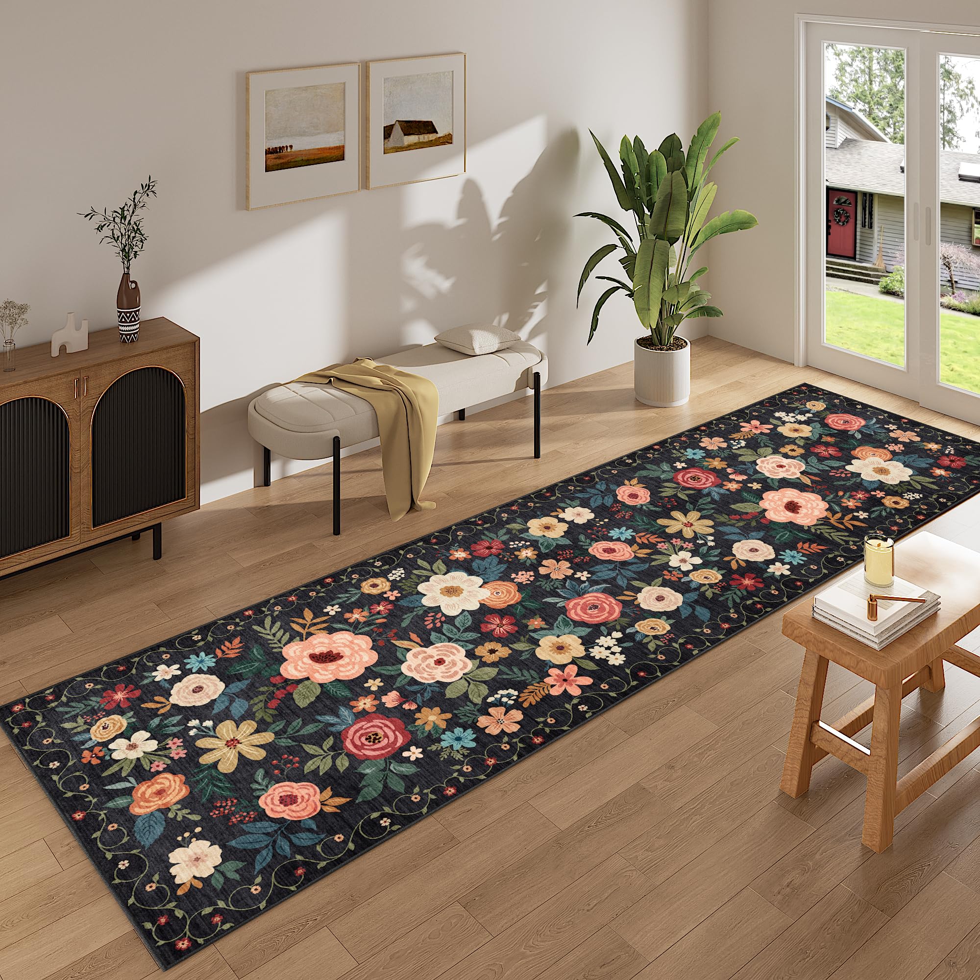 DUKINO Runner Rug 2x10 non-slip backing detail helps prevent slips.