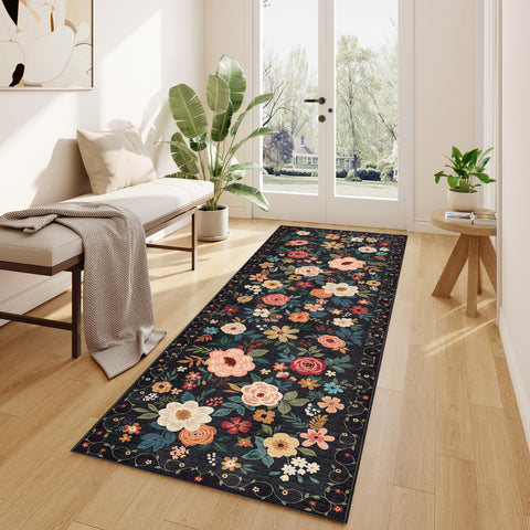DUKINO Runner Rug washable material simplifies cleaning after everyday messes.