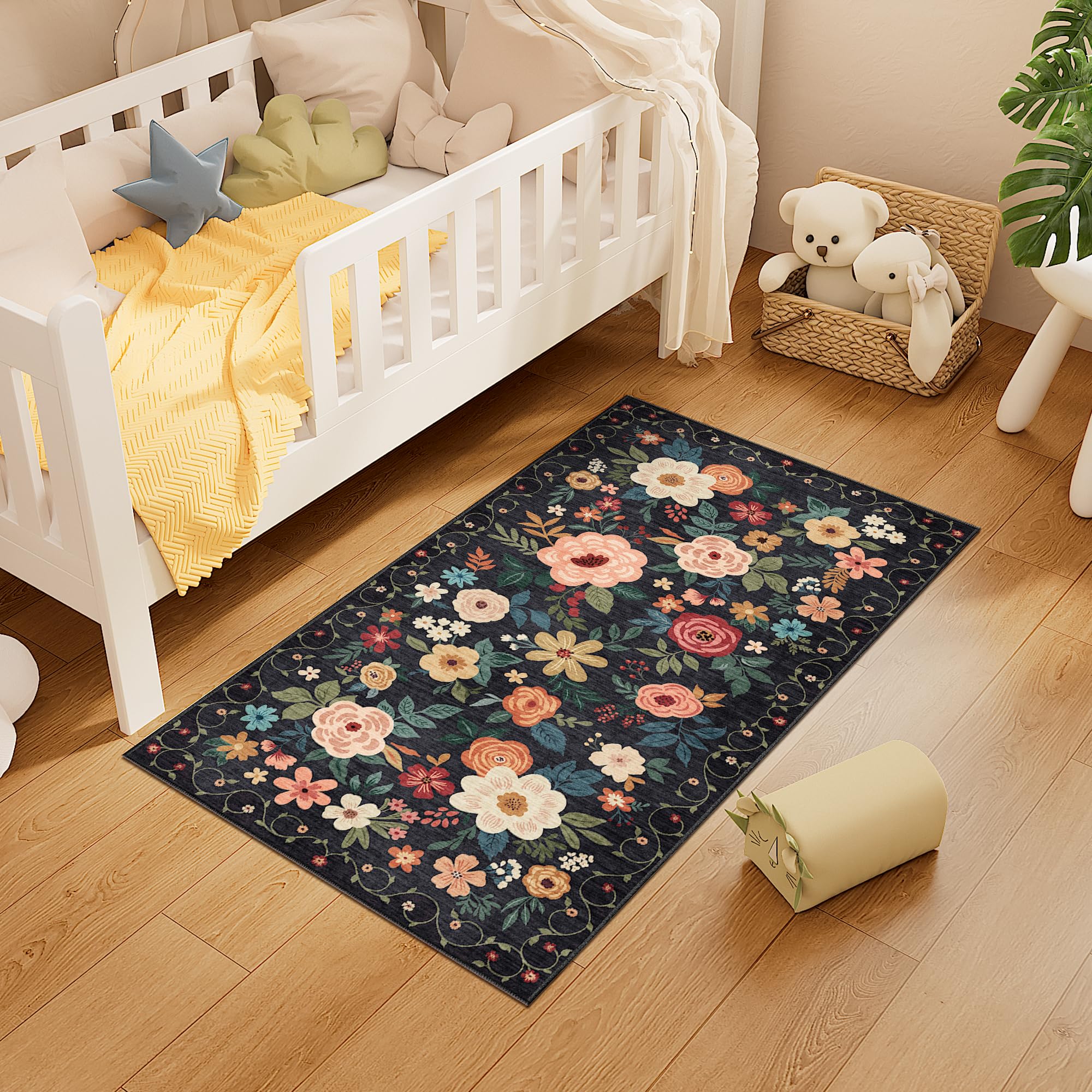DUKINO washable floral runner for busy kitchens and high-traffic areas.