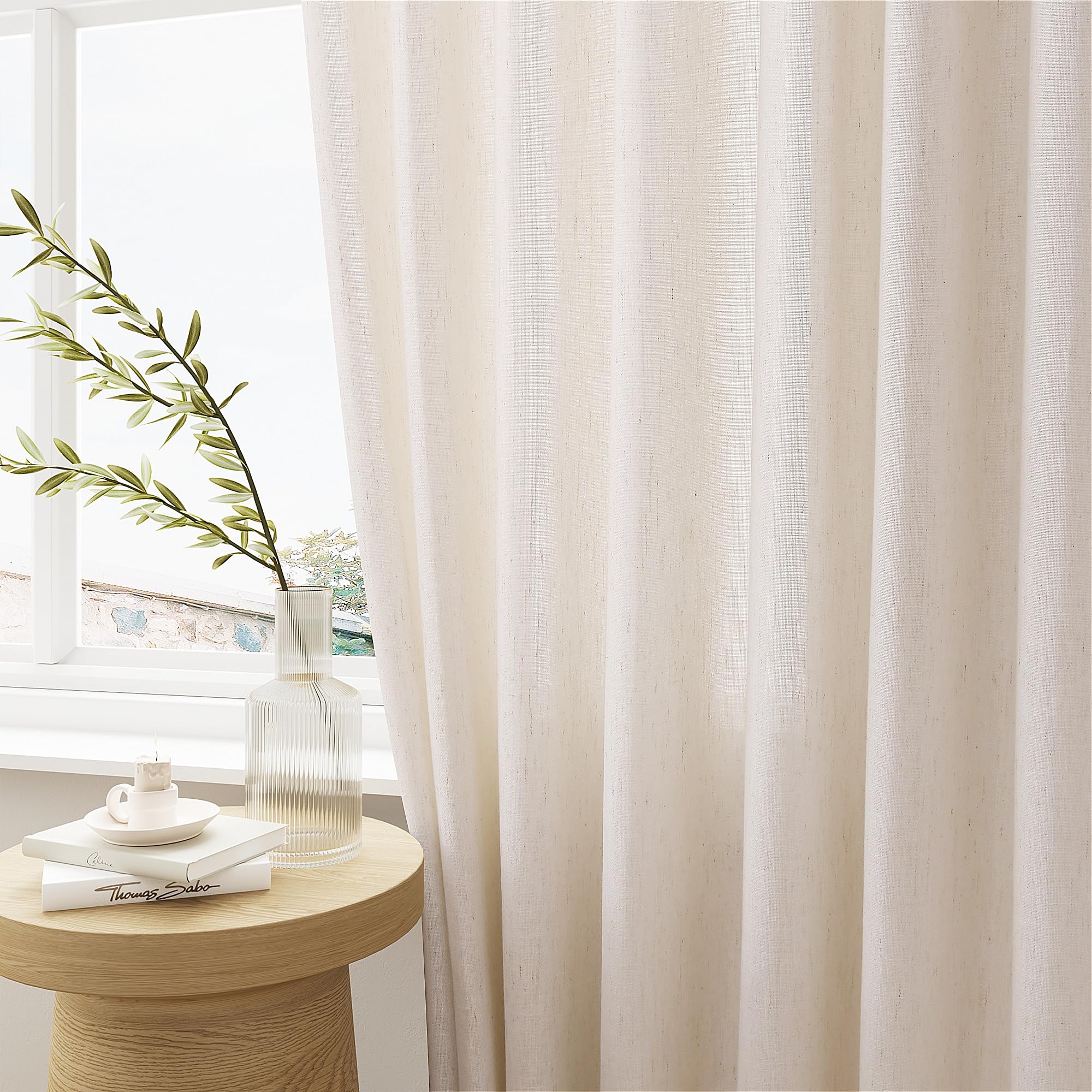 DUKIYO light-filtering curtains soften harsh sun while keeping interior bright.