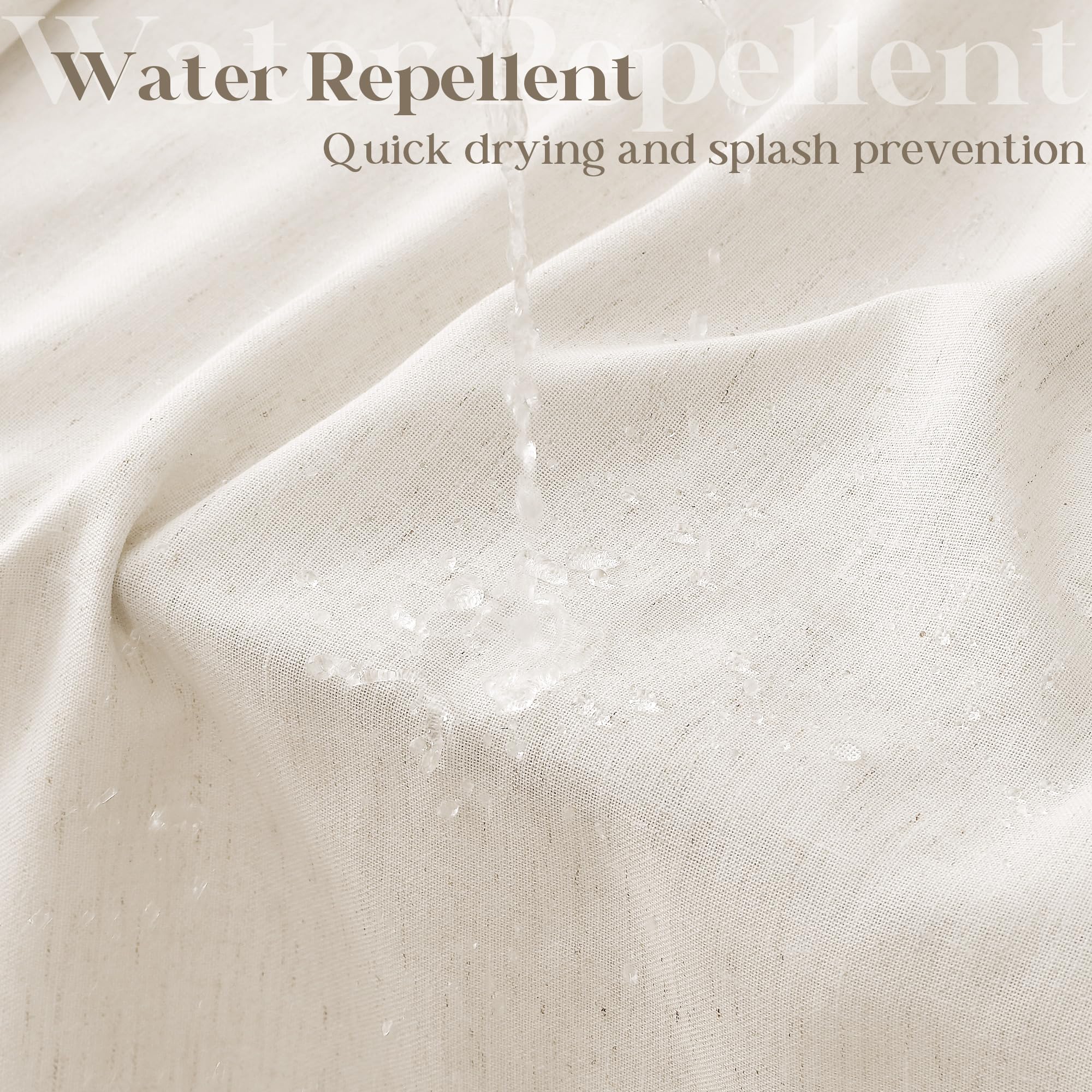 DUKIYO water-repellent finish visible on curtain edge prevents splashes