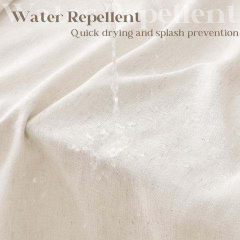 DUKIYO water-repellent finish visible on curtain edge prevents splashes