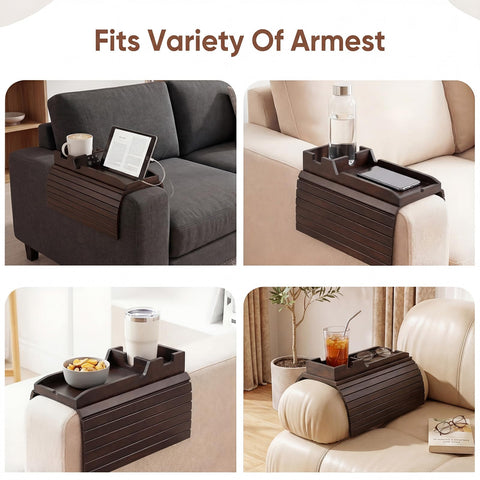 Dumbpec Bamboo Couch Arm Tray Table eco-friendly bamboo finish complements modern living rooms.