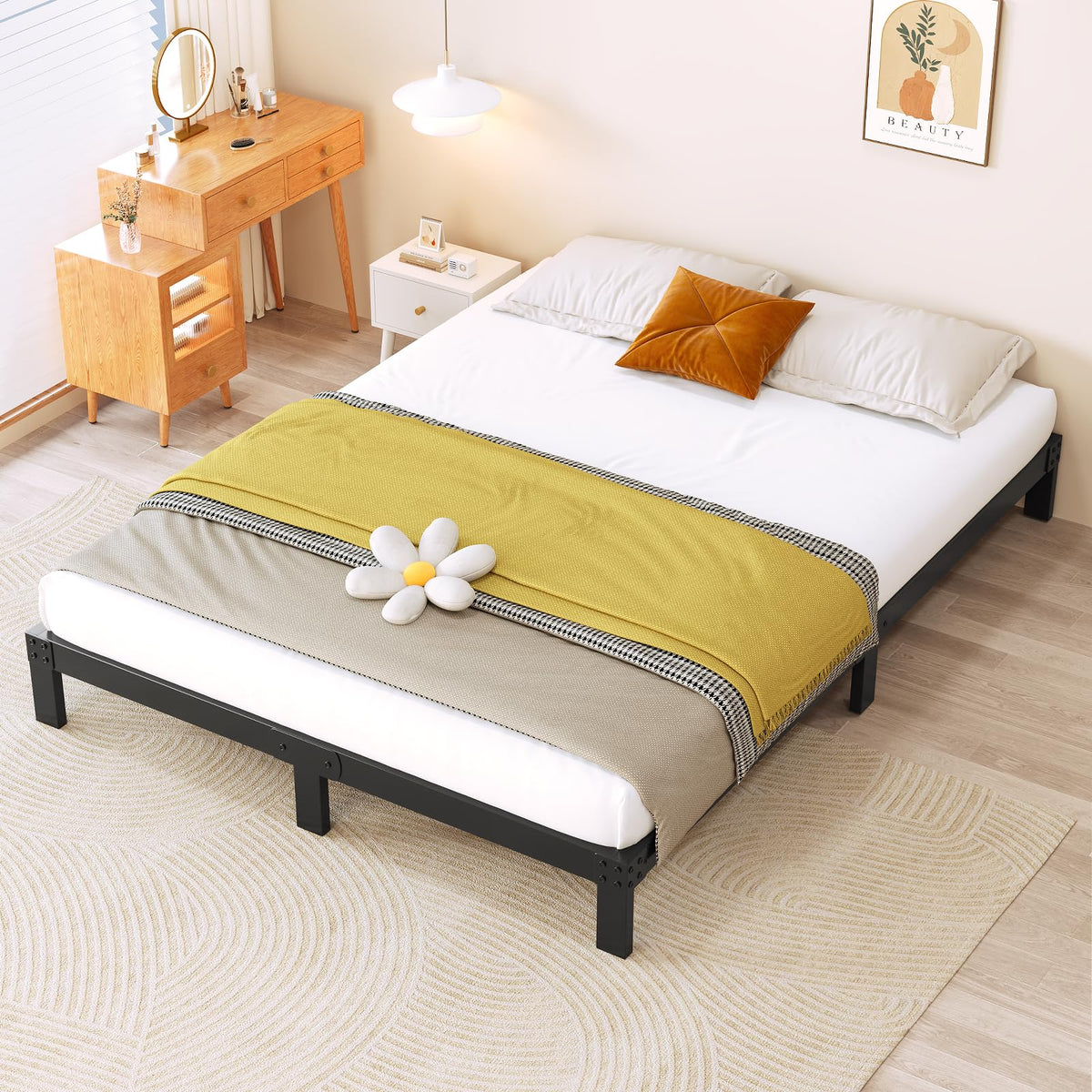 DUMMUP 4-inch queen bed frame being assembled for easy setup and sturdy support.