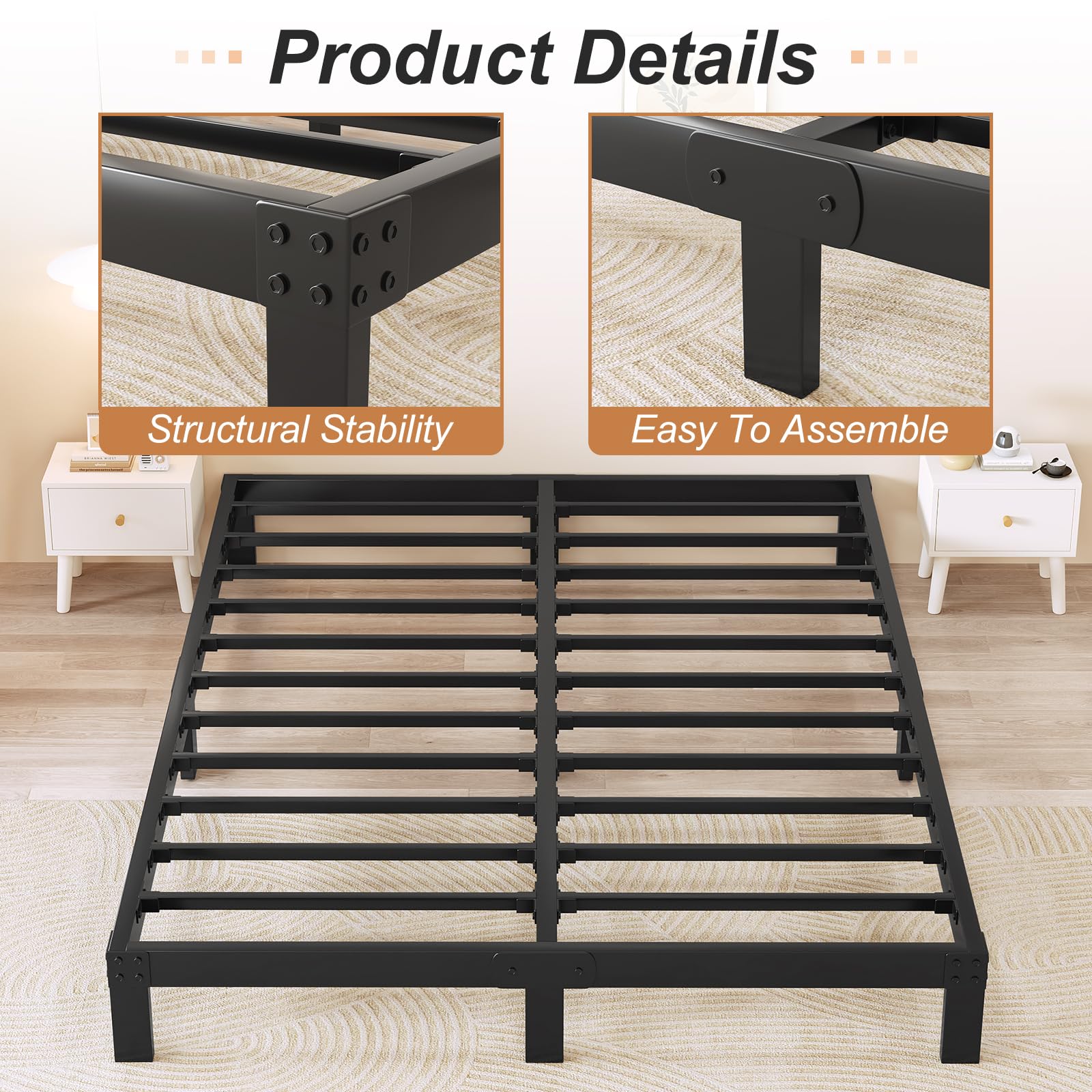 DUMMUP low-profile bed frame 4 inches off the floor for near-ground sleeping comfort.