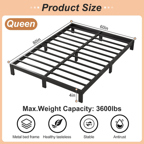 DUMMUP queen bed frame with steel slats providing durable mattress support.