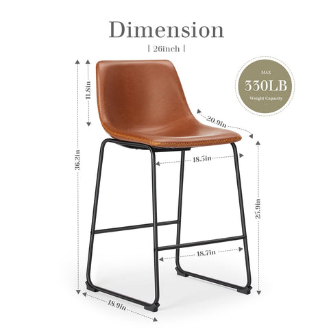DUMOS 26-inch counter height barstool back and legs showcases sturdy metal frame.