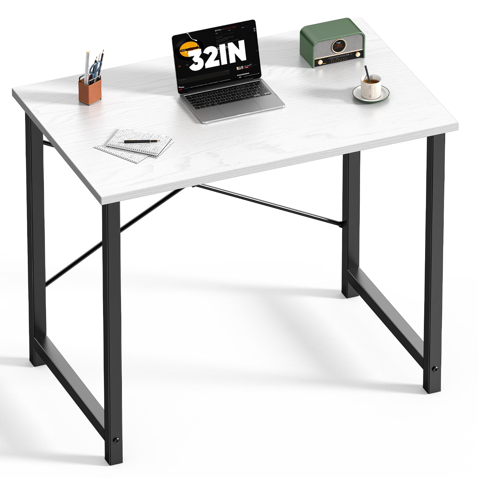 DUMOS 32-inch desk with centered X-brace for wobble-free stability.