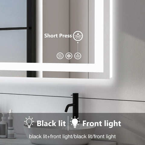 DUMOS LED mirror with dimmable brightness and memory for easy setup.