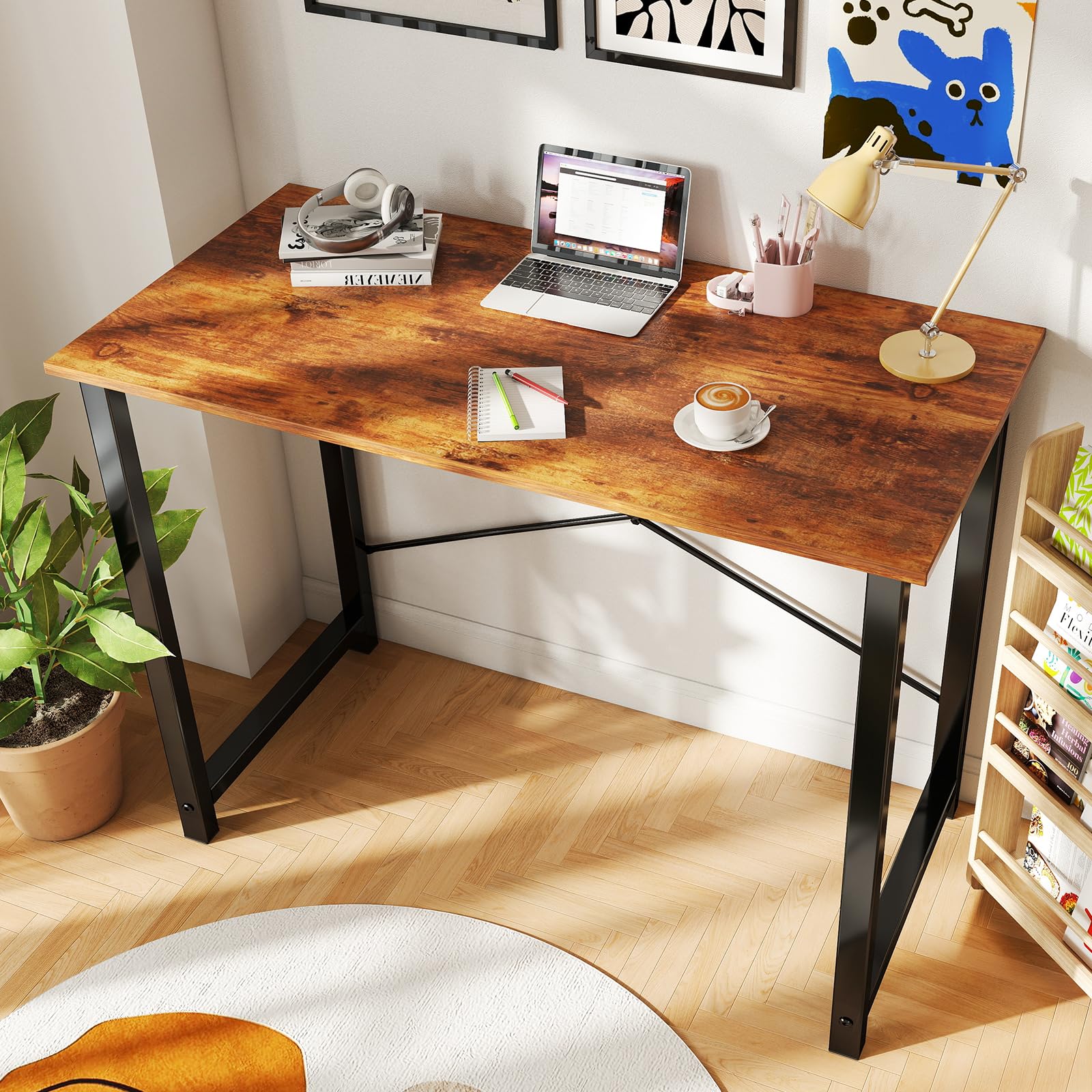 DUMOS 40-inch desk side view shows sturdy metal frame and stability.