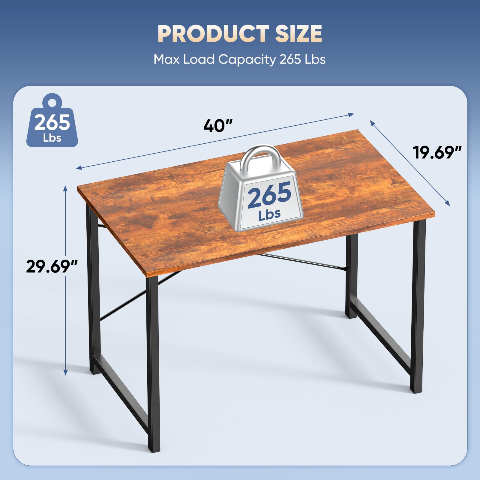 DUMOS 40-inch desk wood-tone finish complements modern home office.