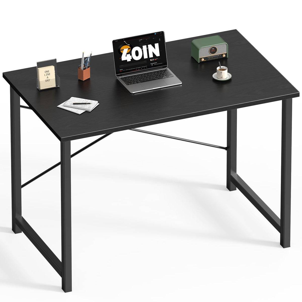 DUMOS 40 inch desk with black wood top, ideal for home office tasks