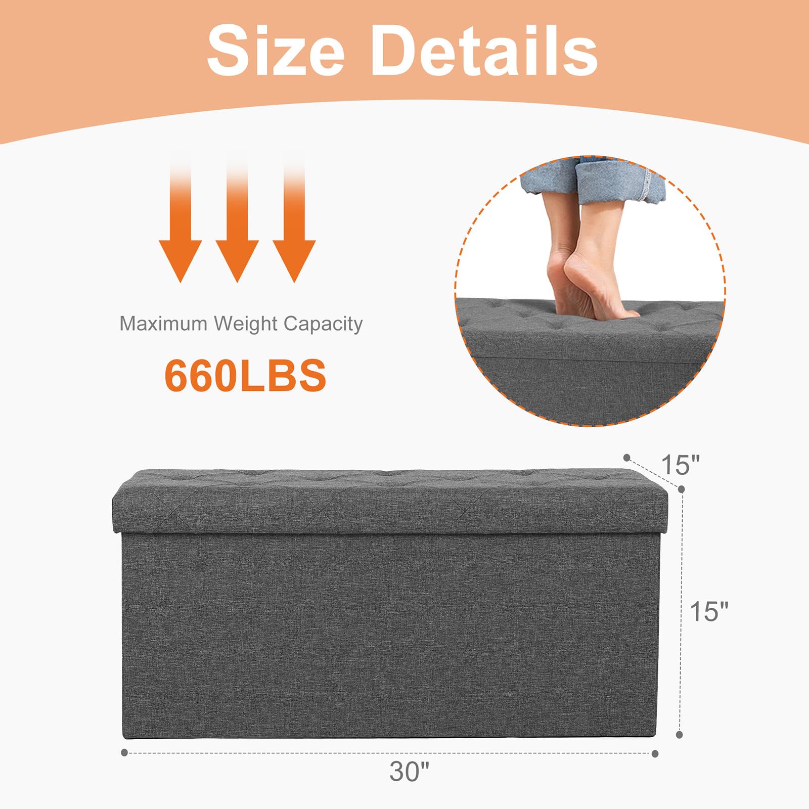 DUMOS 43in-end-of-bed bench fits bedroom aesthetics while providing extra seating.