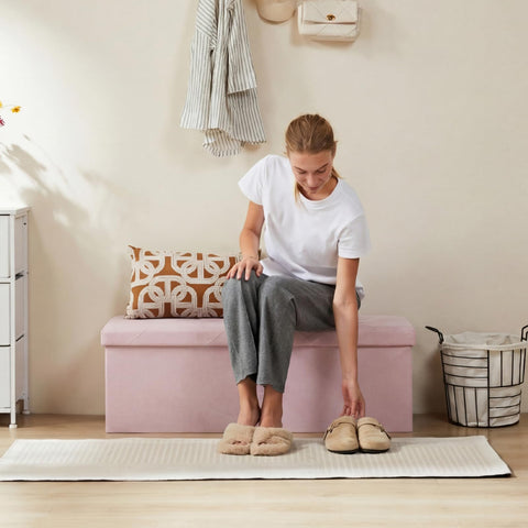 DUMOS 43in foldable storage ottoman pink folded compact storage solution