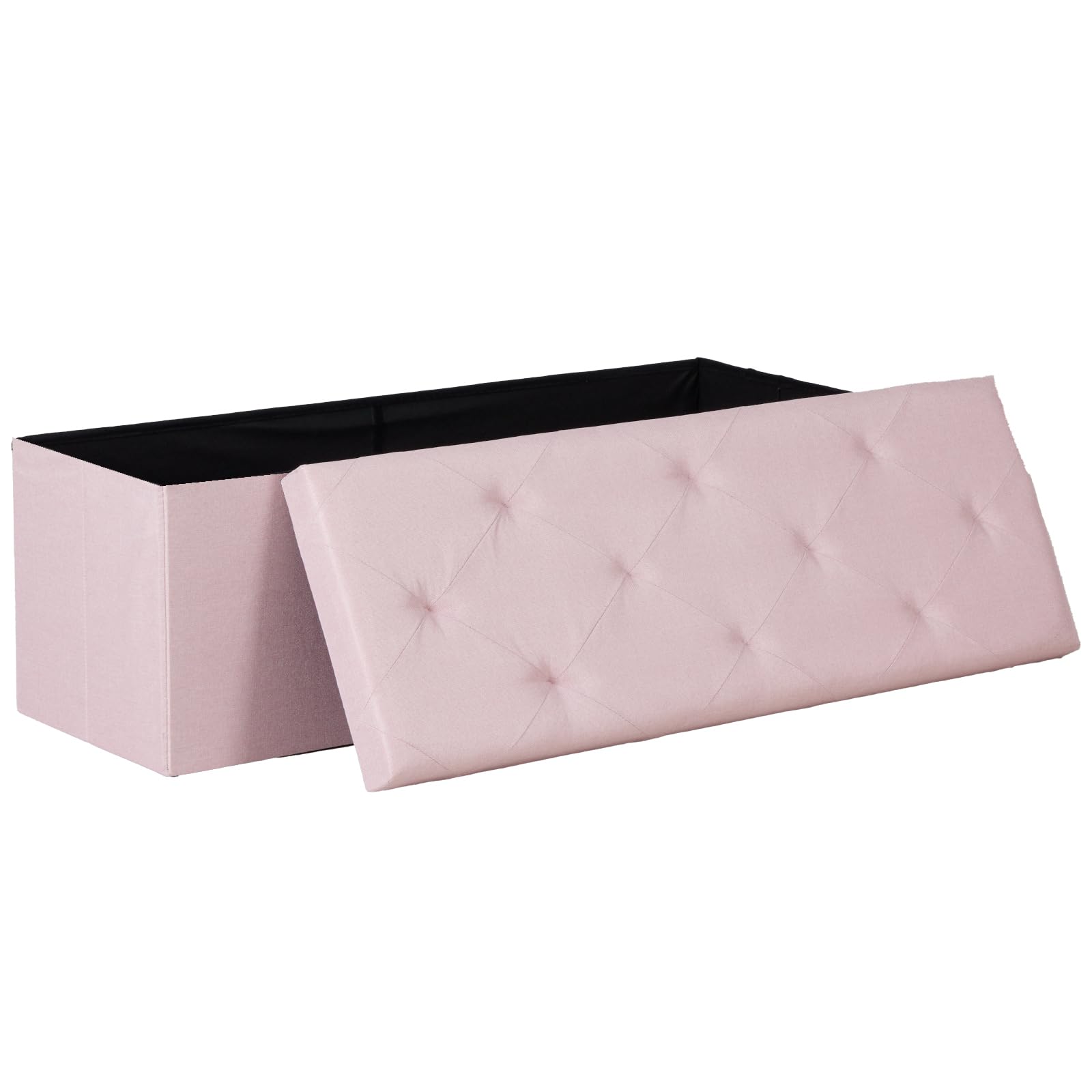 DUMOS 43in foldable storage ottoman pink unfolded showing spacious seat for living room comfort