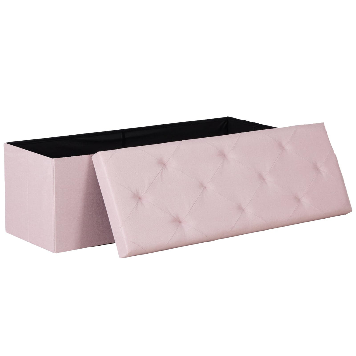DUMOS 43in foldable storage ottoman pink unfolded showing spacious seat for living room comfort