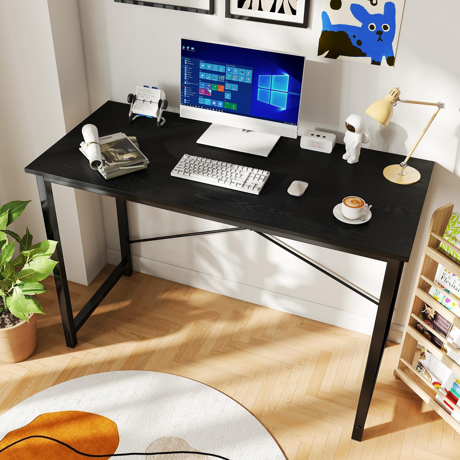 DUMOS 44in computer desk in a modern bedroom setup