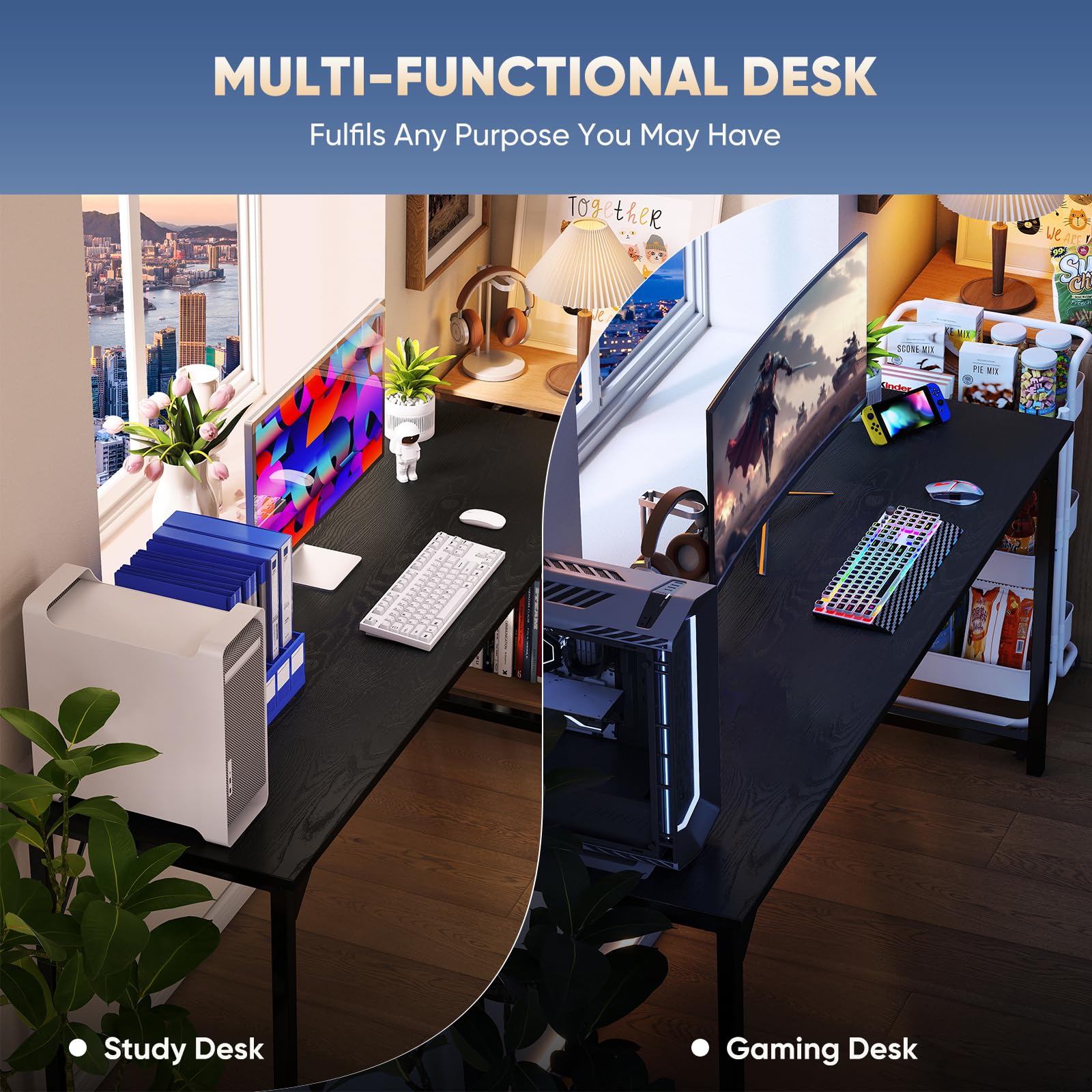DUMOS 44in computer desk side view demonstrates ample leg room
