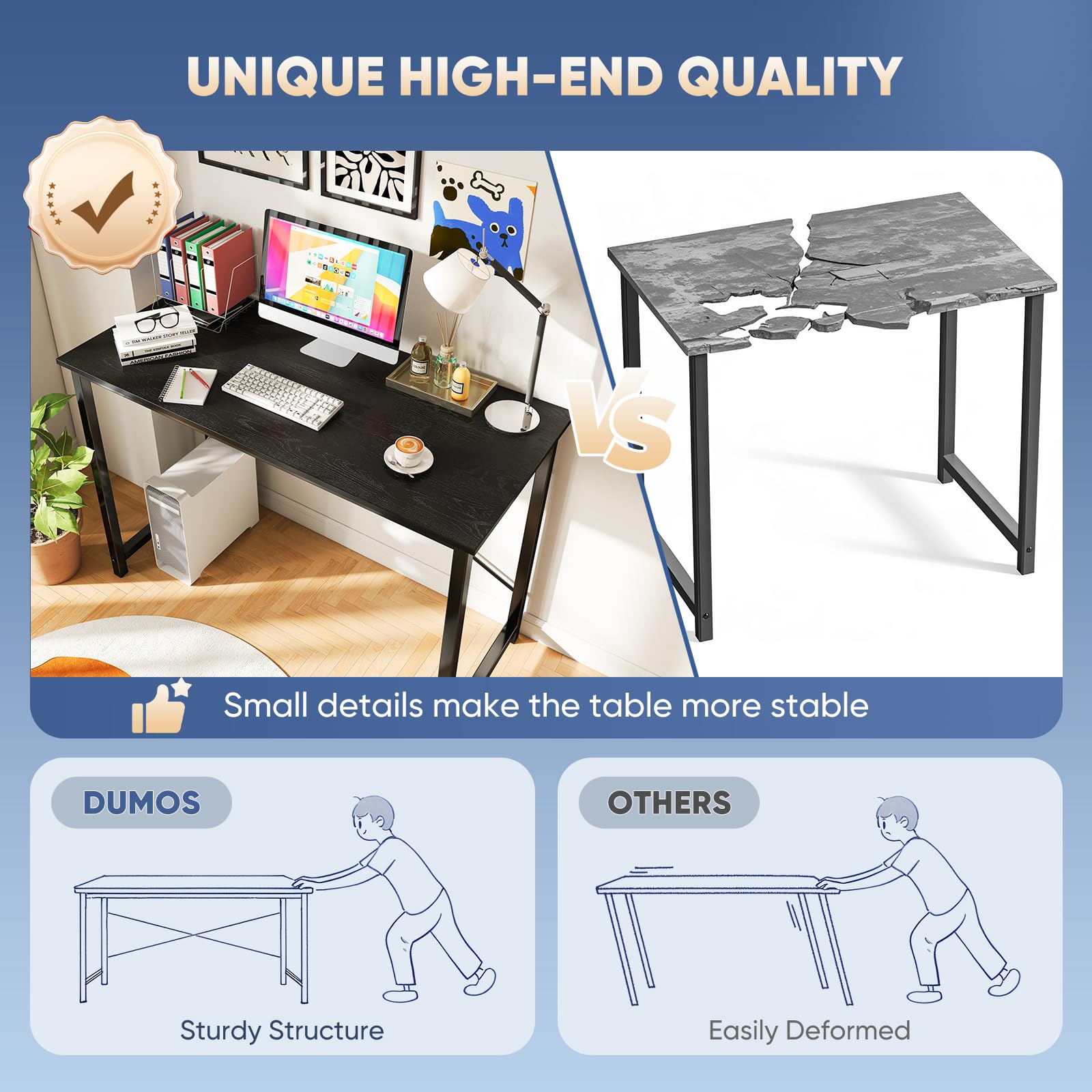 DUMOS 44in computer desk steel frame supports heavy daily use