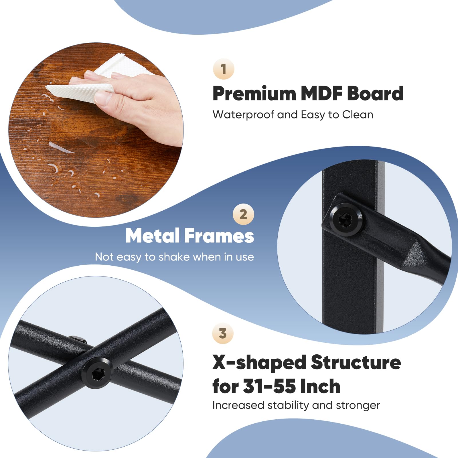 DUMOS desk surface shows scratch- and water-resistant finish for daily use.