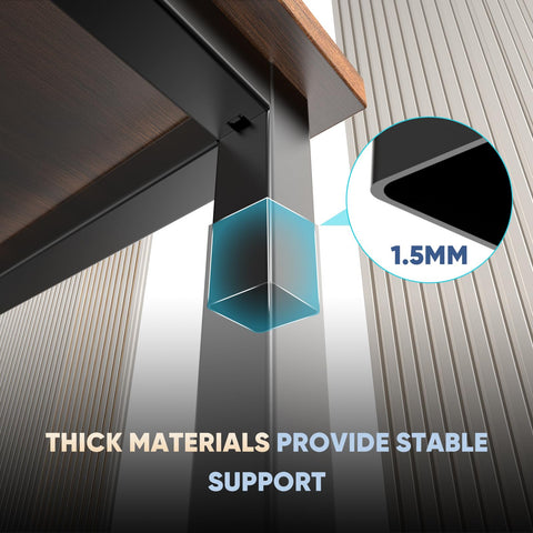 DUMOS desk with X-shaped reinforcement ensures wobble-free stability.