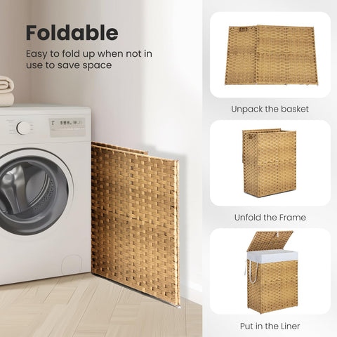DUMOS 90L/110L hamper holds clothes, towels, and bedding with sturdy support.