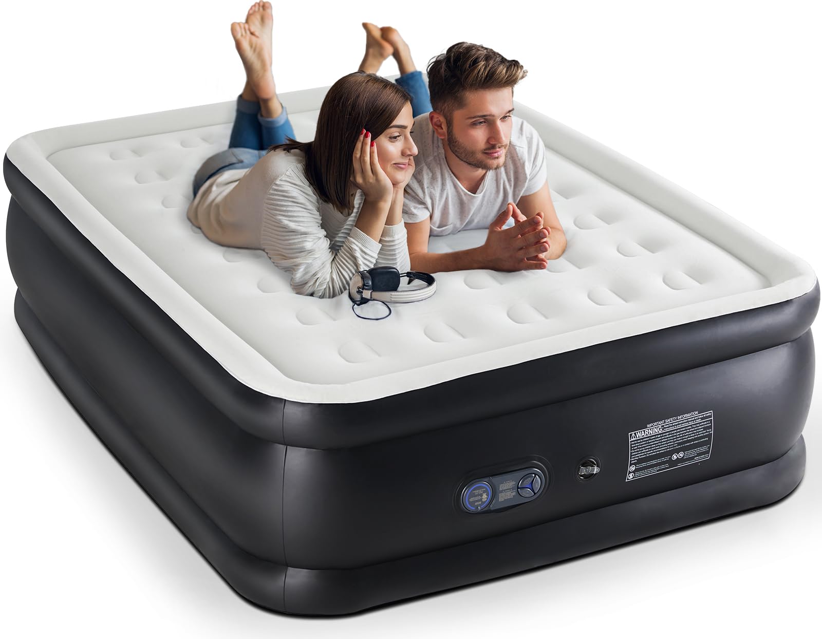 DUMOS air mattress queen with flocking top offers soft, moisture-wicking comfort for all-night rest