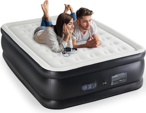 DUMOS air mattress queen with flocking top offers soft, moisture-wicking comfort for all-night rest