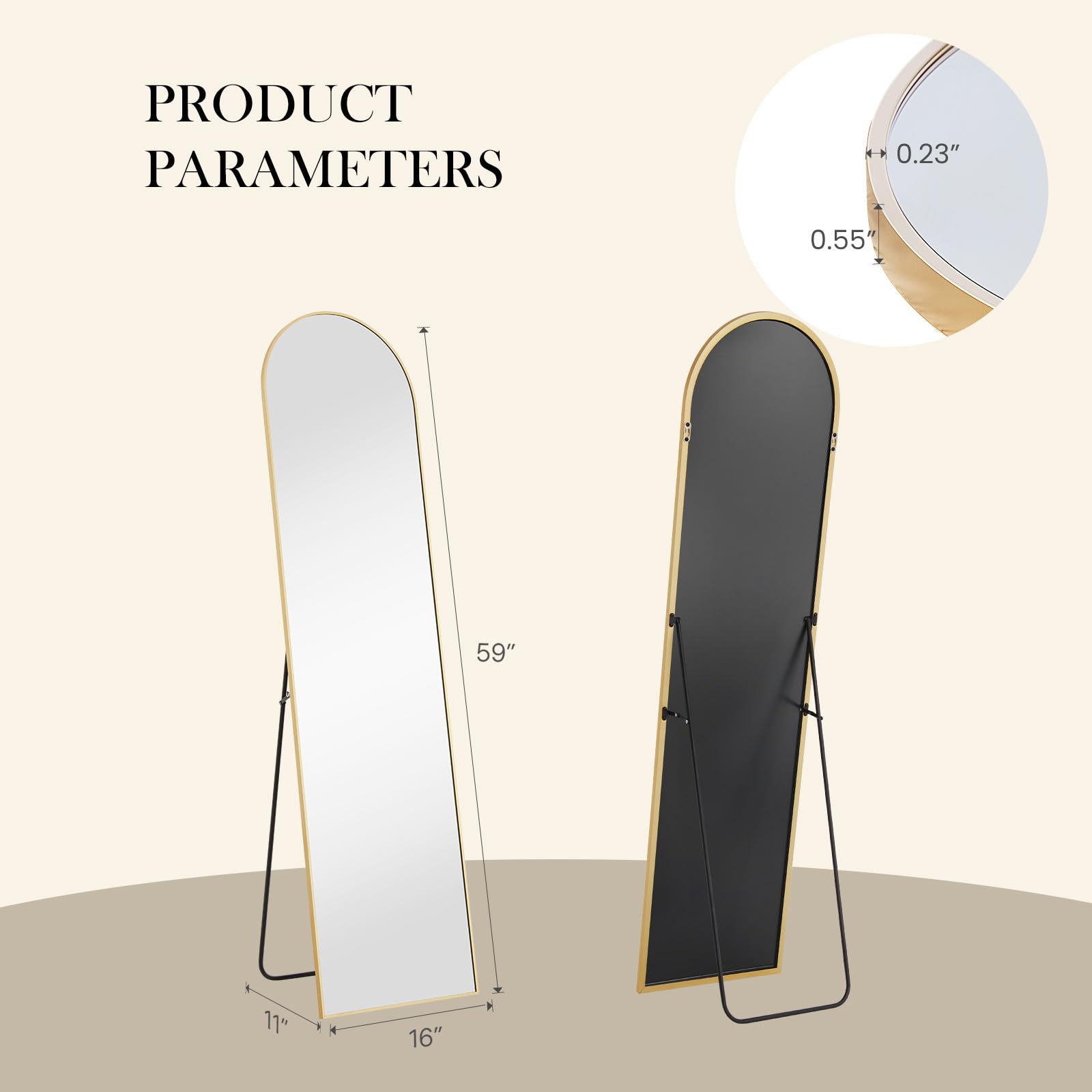 DUMOS slim aluminum frame with a minimalist gold finish