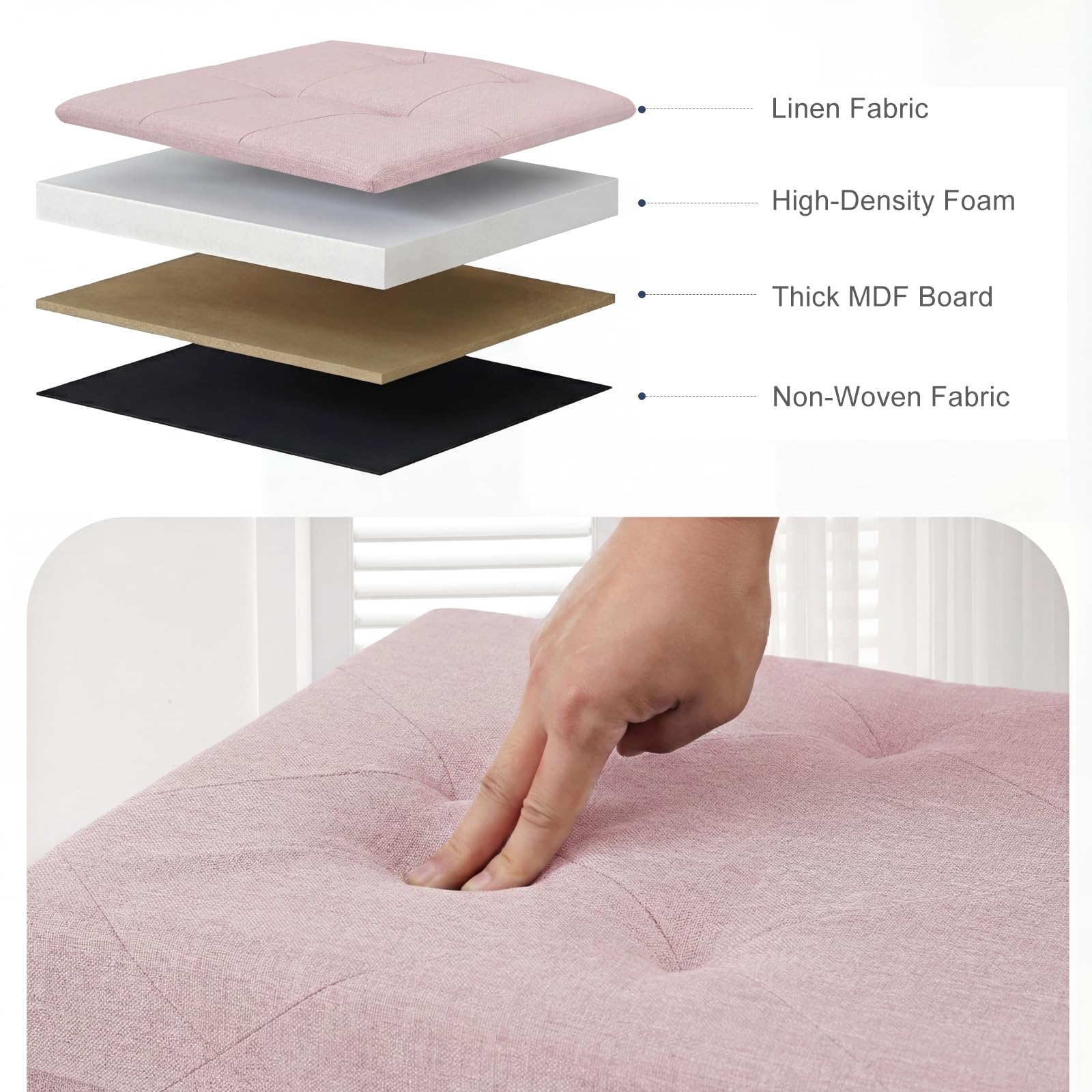 DUMOS large 154L storage space helps organize bedding and pillows