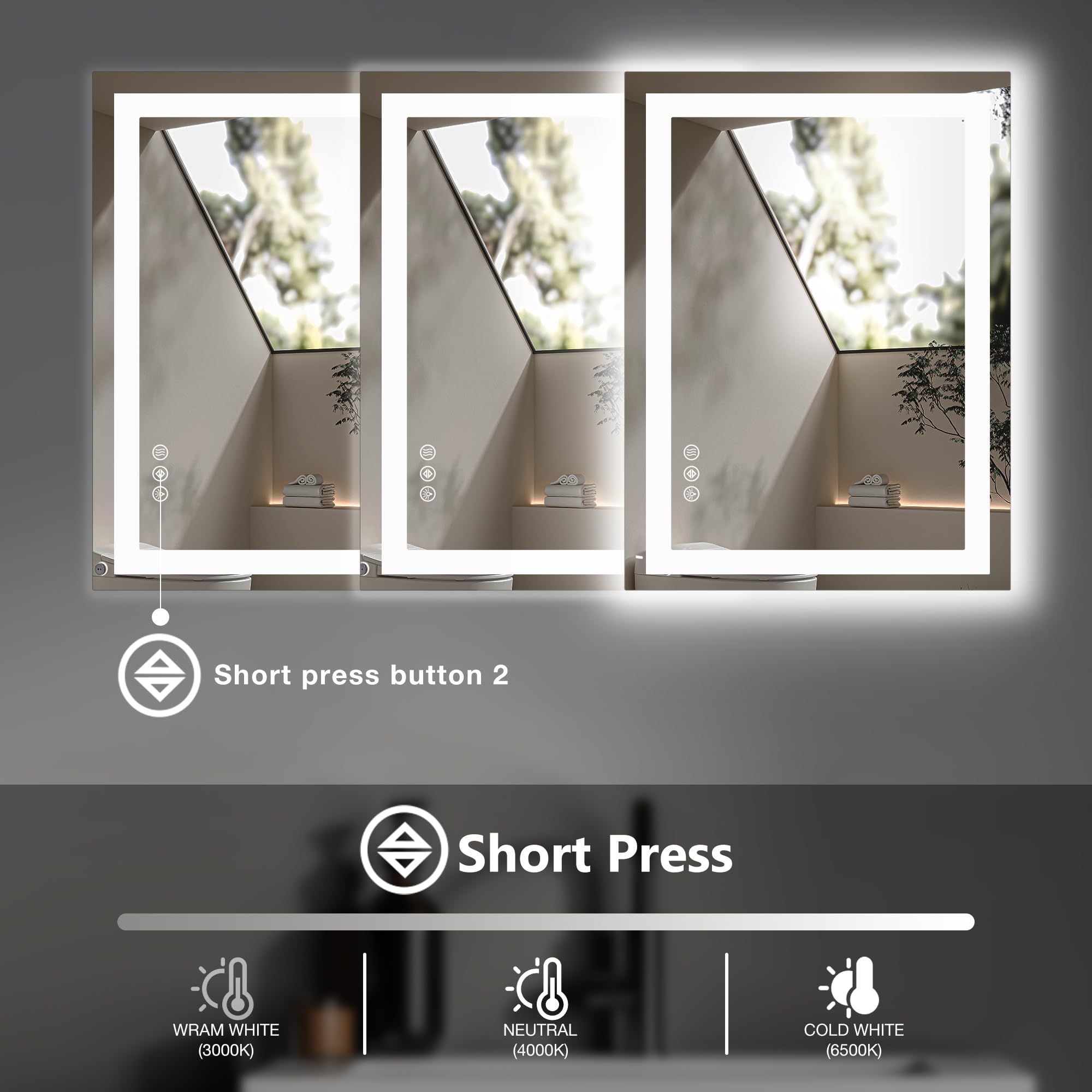 DUMOS anti-fog mirror maintains center clarity after showers