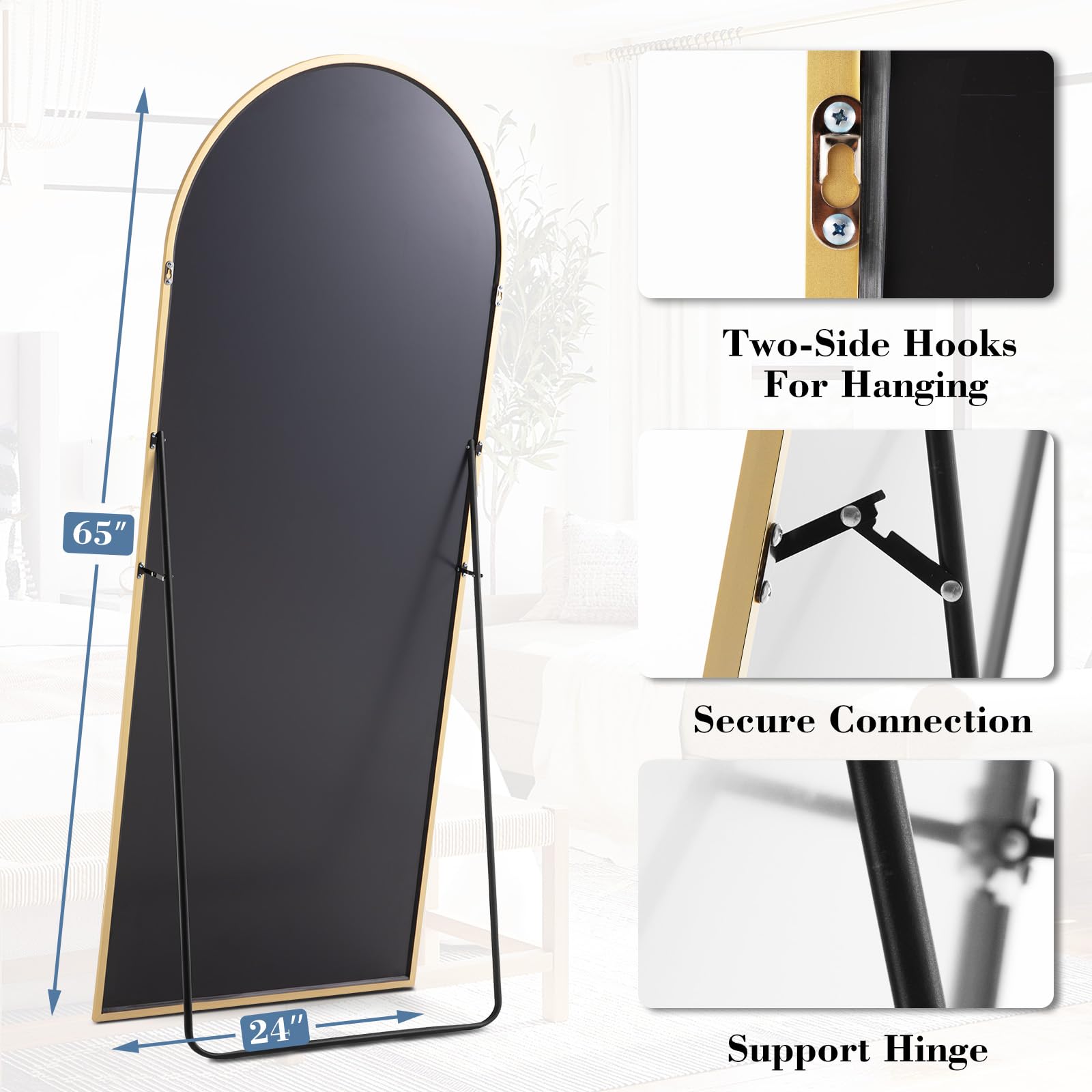 DUMOS arched full-length mirror floor placement ideal for flexible layouts
